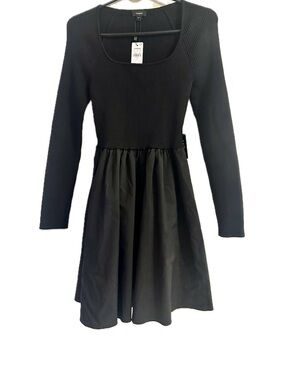 Women's Black Long-Sleeve Knit Bodice Dress. New with Tags.